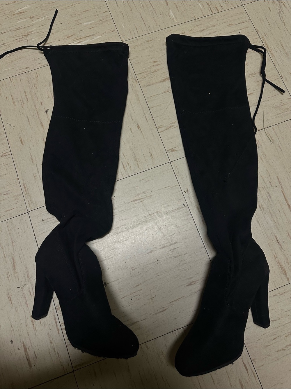 a.n.a Black Over-the-Knee Stretch Tie-Top Boots